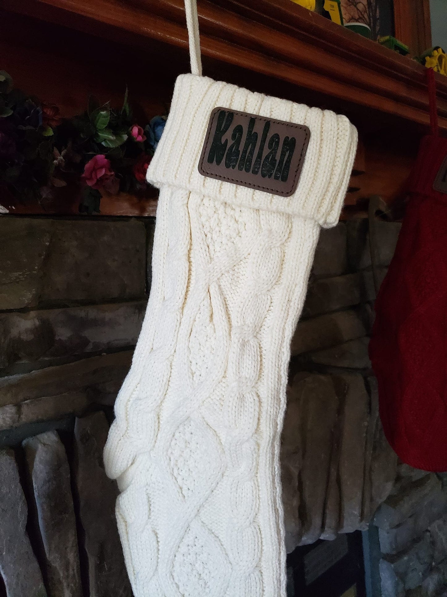 Personalized Christmas Stocking| Cable Knit Laser Engraved Stocking| Farmhouse Christmas Stocking| Cabin Decor| Old Fashioned Stocking