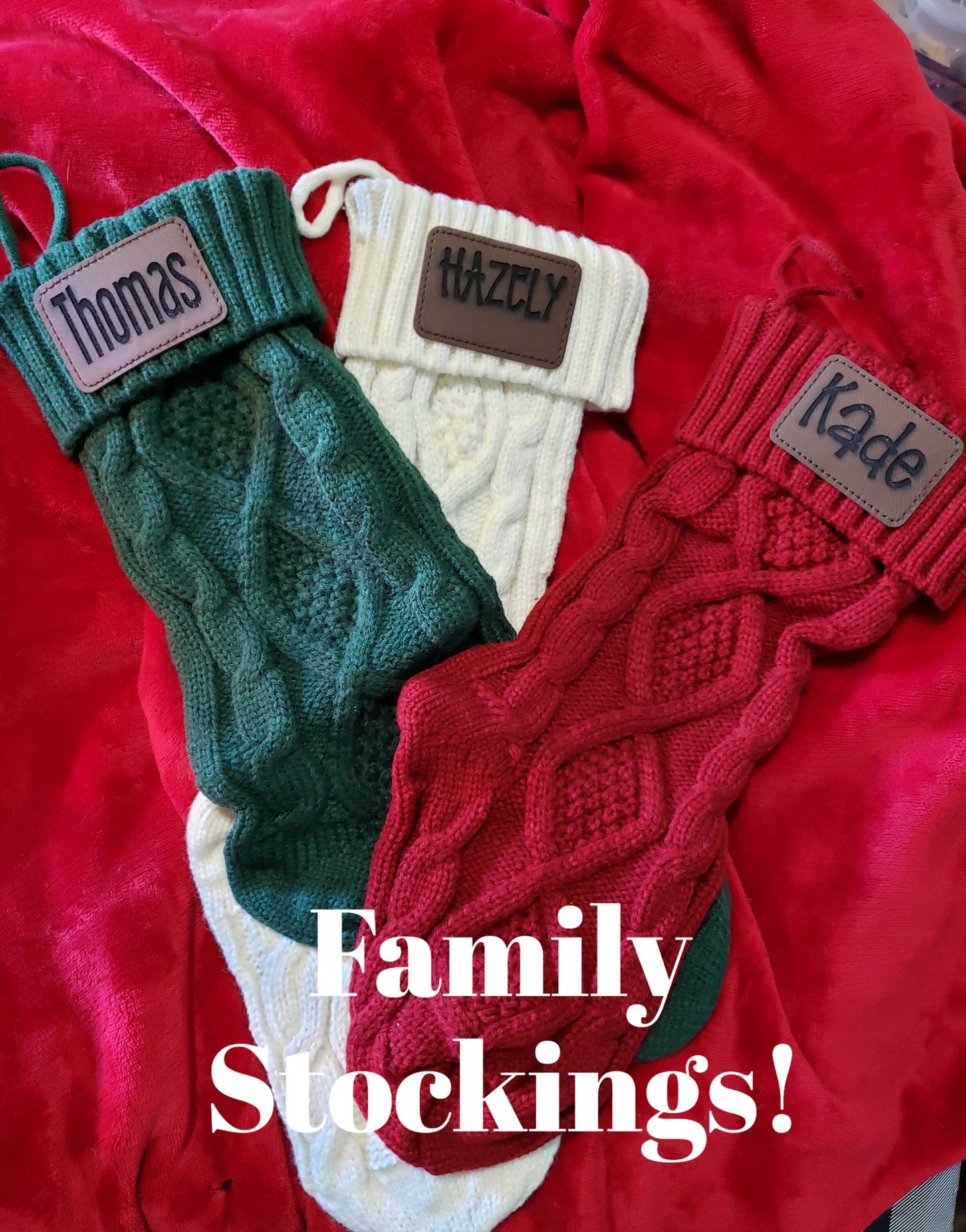 Personalized Christmas Stocking| Cable Knit Laser Engraved Stocking| Farmhouse Christmas Stocking| Cabin Decor| Old Fashioned Stocking