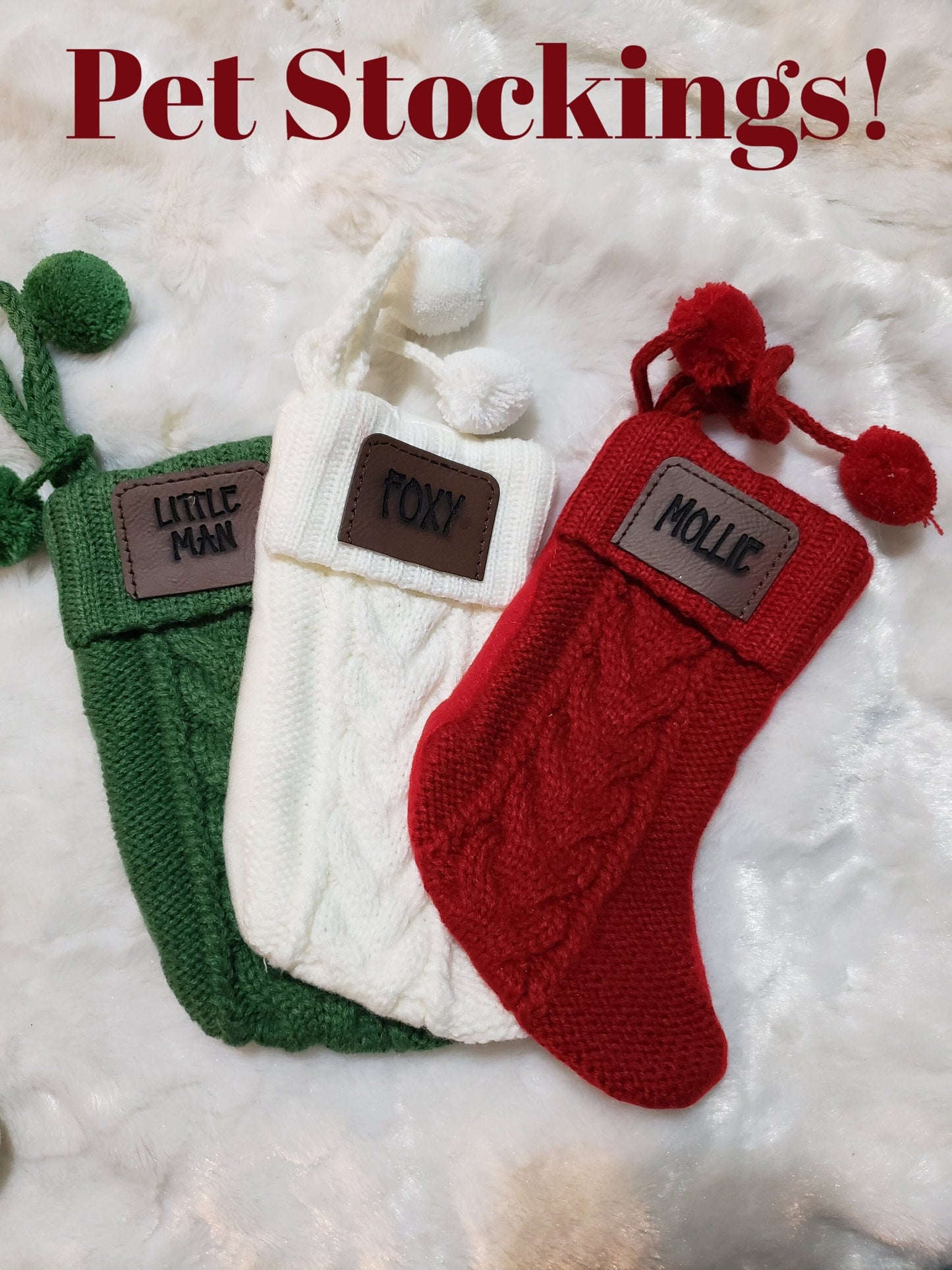 Personalized Pet Christmas Stockings| Old Fashioned Pet Stockings| Laser Engraved Pet Christmas Stockings| Cable Knit Pet Stockings