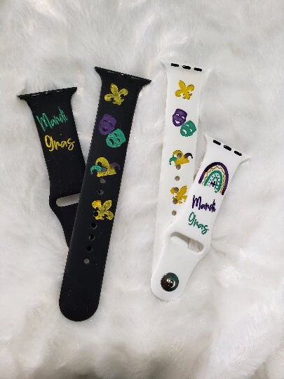 Mardi Gras Watch Band| Custom Watch Band| Personalized Silicone Band| Laser Engraved Watch Band| Gift for Her