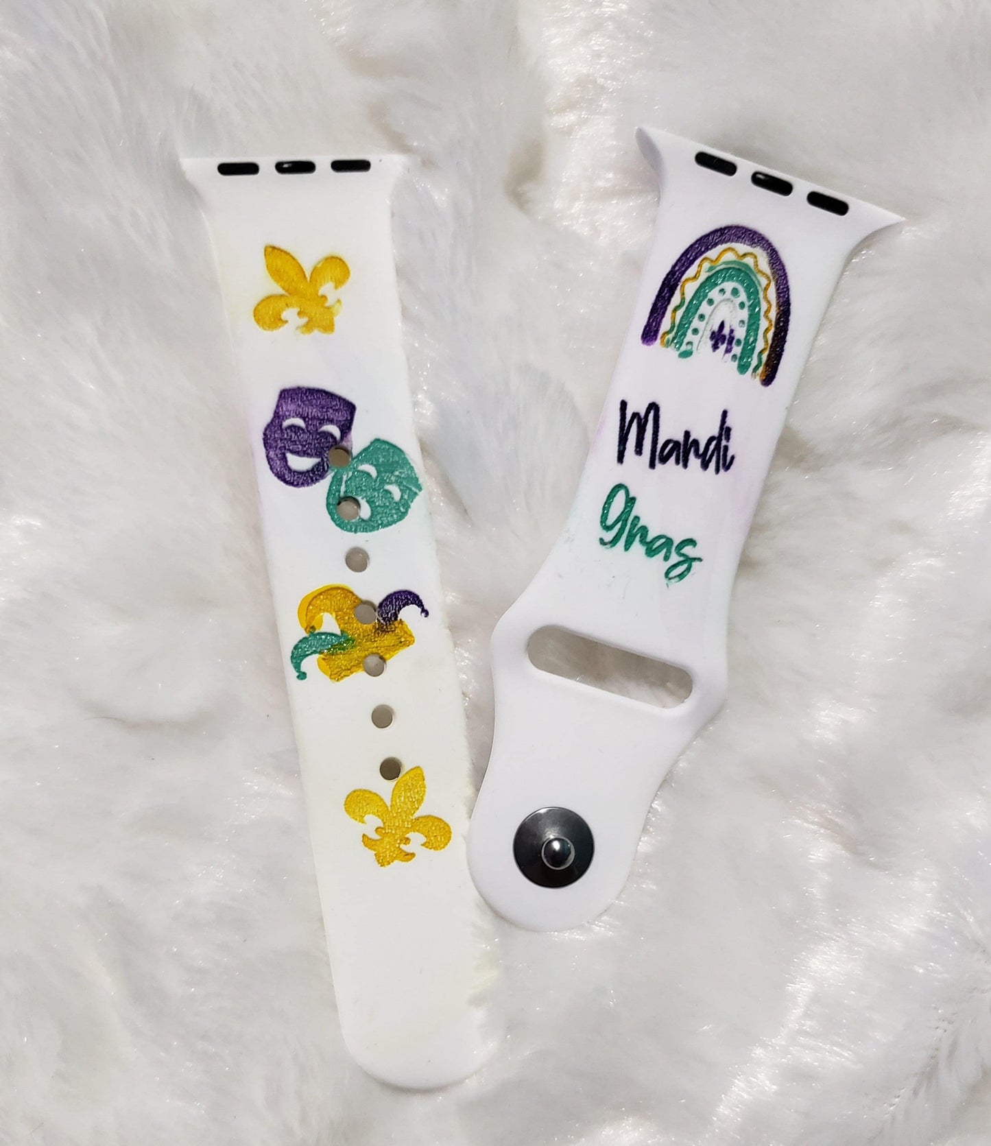 Mardi Gras Watch Band| Custom Watch Band| Personalized Silicone Band| Laser Engraved Watch Band| Gift for Her